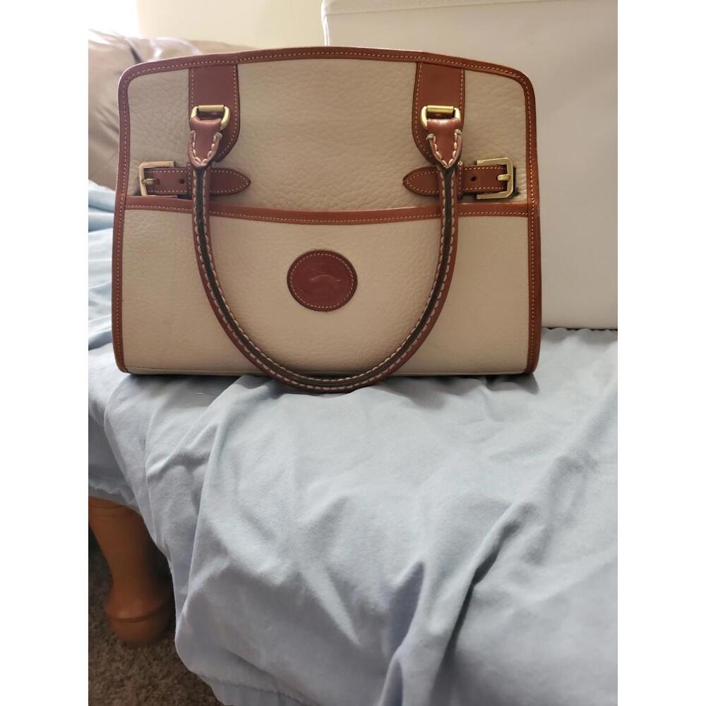 VTG Dooney & Bourke Satchel Bag All Weather Leather Cream & Tam USA